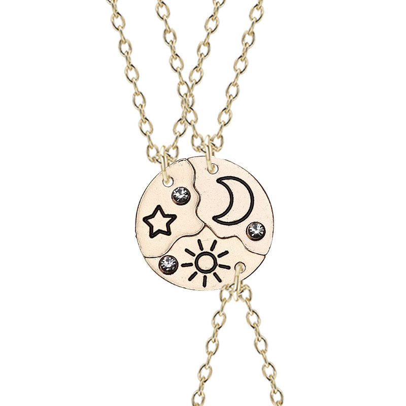 Wholesale Sun, Moon and Stars Stitching Good Friends Diamond Necklace